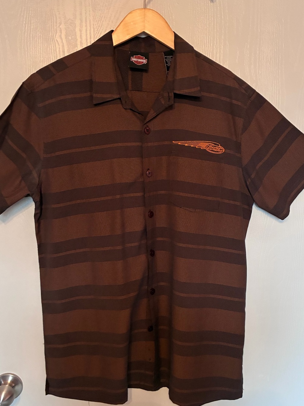 Harley-Davidson Men’s Brown Striped Short-Sleeve Button-Up Shirt